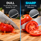 Dull knife vs sharp knife on a tomato