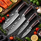 Kolveth Japanese-style 4-piece knife set with wood handles