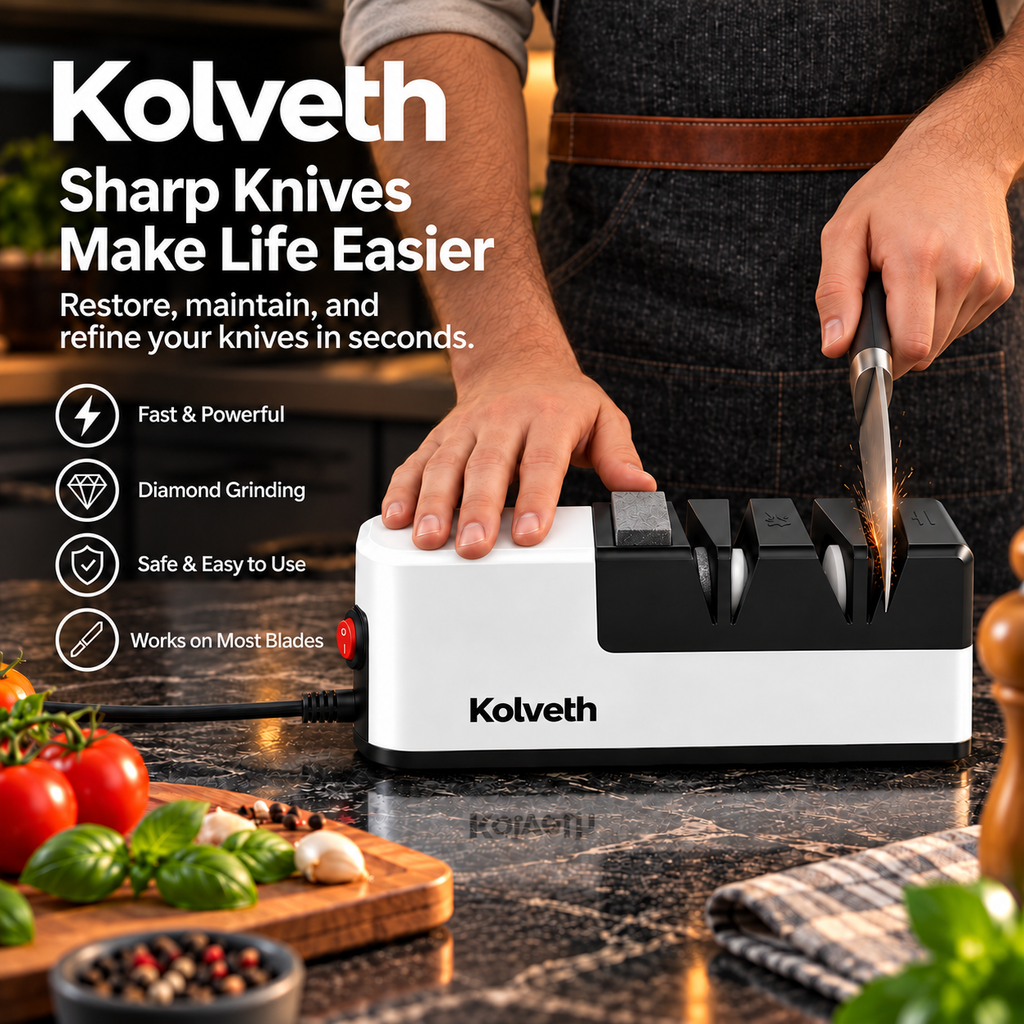Sharpening a chef's knife with the Kolveth Electric Knife Sharpener
