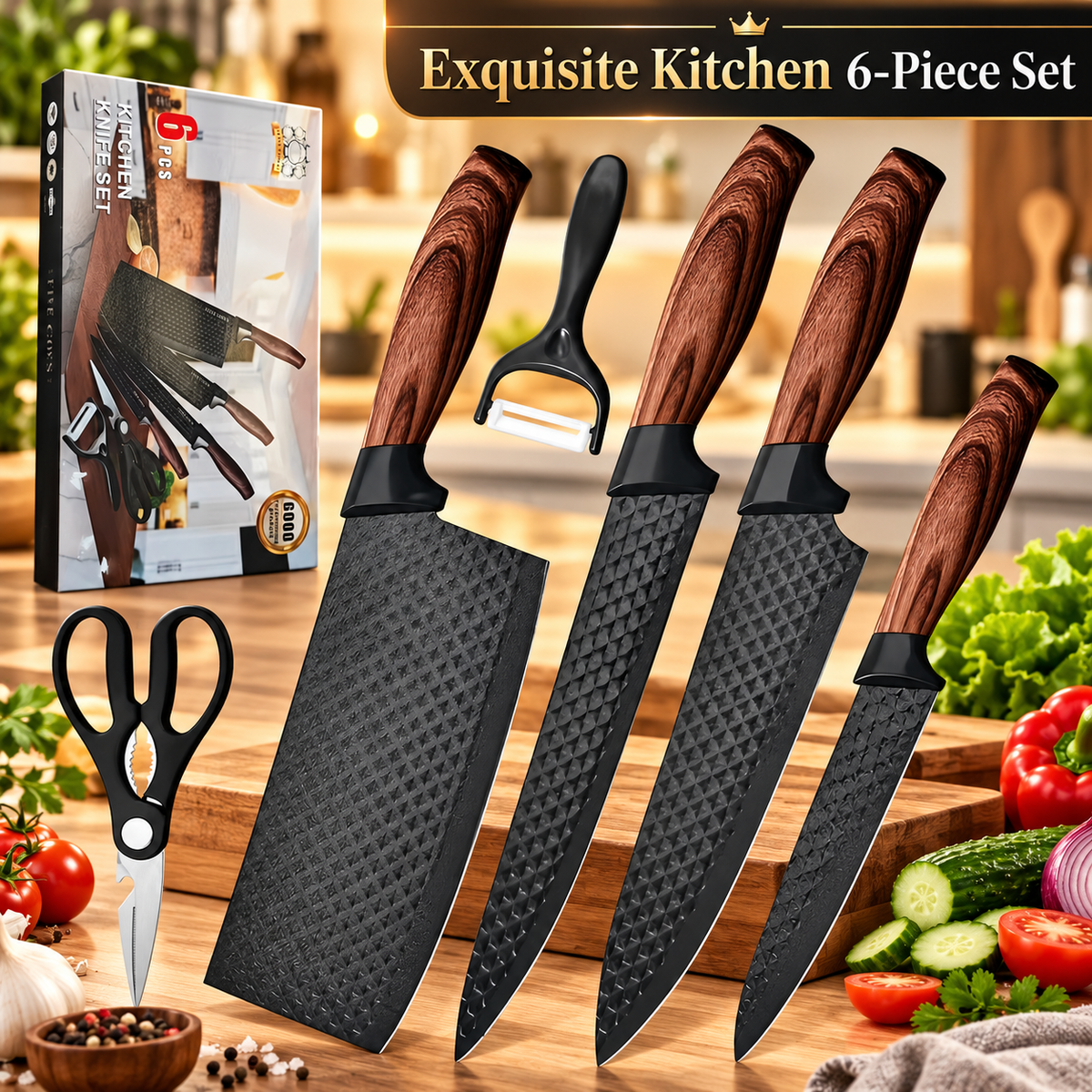 Kolveth 6-piece kitchen knife set with gift box
