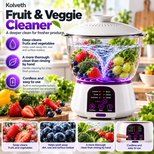 Fruit and veggie washer features: deep-cleans produce, cordless with built-in rechargeable battery